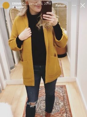 Shop The Skinny Erin Boyfriend Cardigan in Mustard